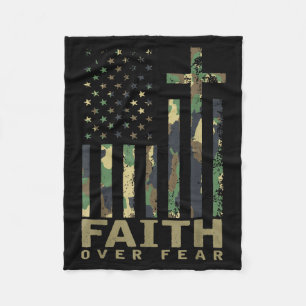 Jesus Faith Over Fear Christian Cross God Fait Us Fleece Blanket