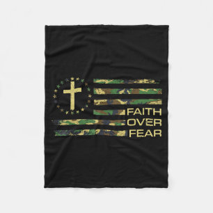 Jesus Faith Over Fear Cross Camo American Flag Usa Fleece Blanket