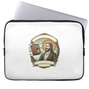 Jesus Fake Laughing Loud Club Cant Hear Party Humo Laptop Sleeve