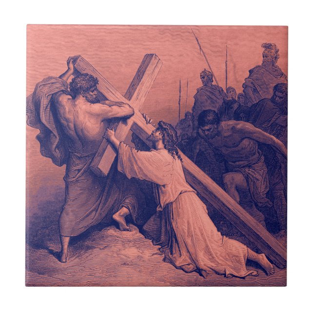 Jesus Falling Beneath the Cross | Bible Ceramic Tile (Front)