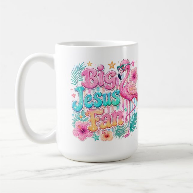 Jesus Fan with Flamingo Coffee Mug  (Left)