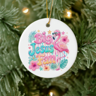 Jesus Fan with Flamingo Ornament 