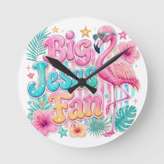 Jesus Fan with Flamingo Round Clock