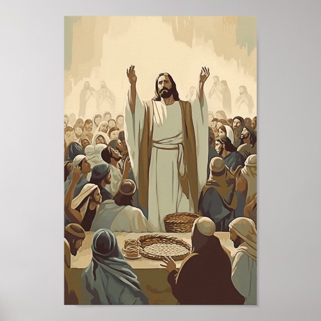 Jesus Feeds the 5000 Christ Bible Verses Story God Poster (Front)