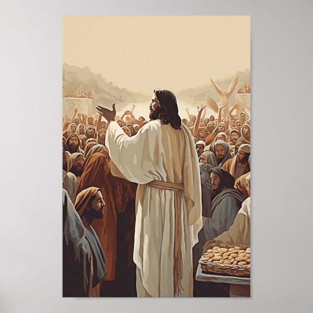 Jesus Feeds The 5000 Poster Christian Wall Decor (Front)