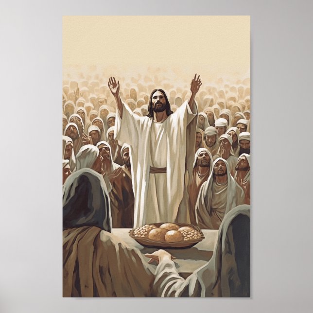 Jesus Feeds The 5000 Poster Christian Wall Decor (Front)