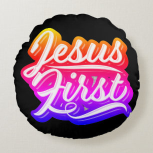 Jesus First Bright Colours Round Cushion