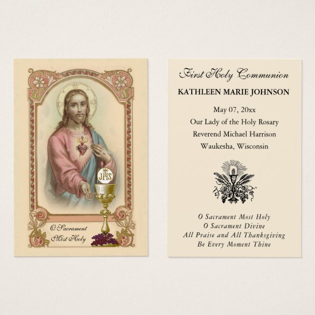Jesus First Communion Catholic Remembrance Card (Front & Back)