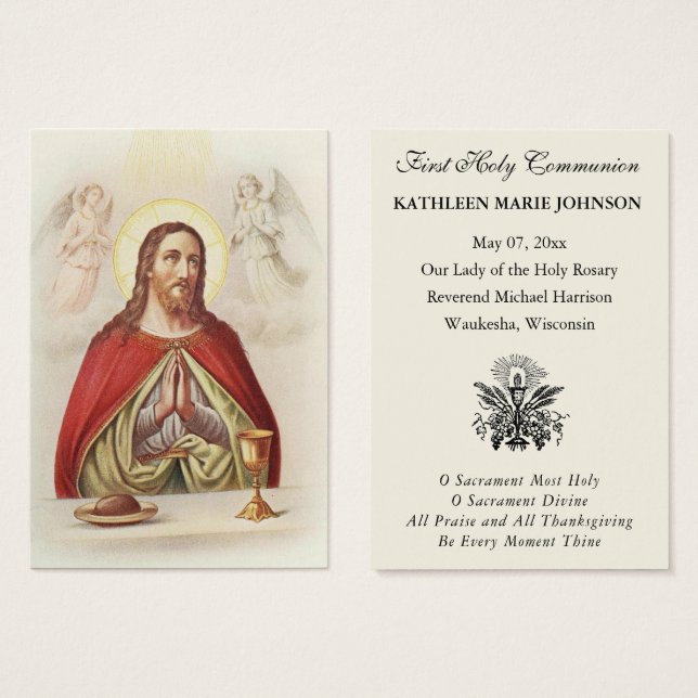 Jesus First Communion Catholic Remembrance Card (Front & Back)