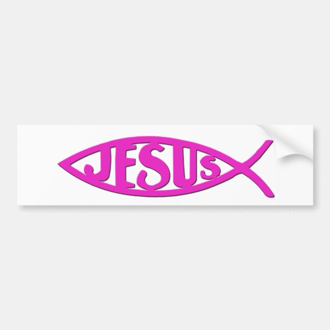 Jesus Fish (Bumper Sticker Pink) (Front)