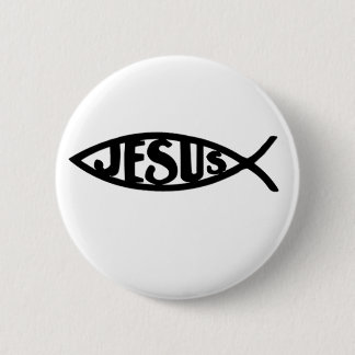 Jesus  Fish (Button Black) 6 Cm Round Badge