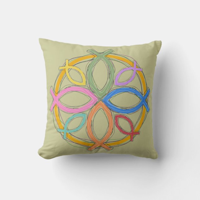 JESUS FISH CIRCLE DESIGN CUSHION (Front)