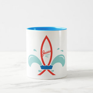 Jesus Fish Fleur De Lis Two-Tone Coffee Mug