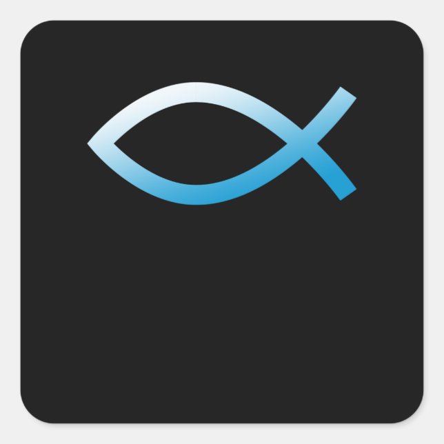 Jesus Fish Ichtys Christian Symbol Blue Square Sticker (Front)