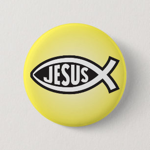 Jesus Fish Secret Symbol Ichthys ΙΧΘΥΣ Son of God 6 Cm Round Badge