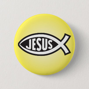 Jesus Fish Secret Symbol Ichthys ΙΧΘΥΣ Son of God 6 Cm Round Badge