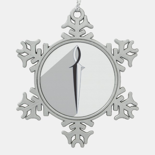Jesus Fish Sword and Shadow Snowflake Pewter Christmas Ornament (Front)