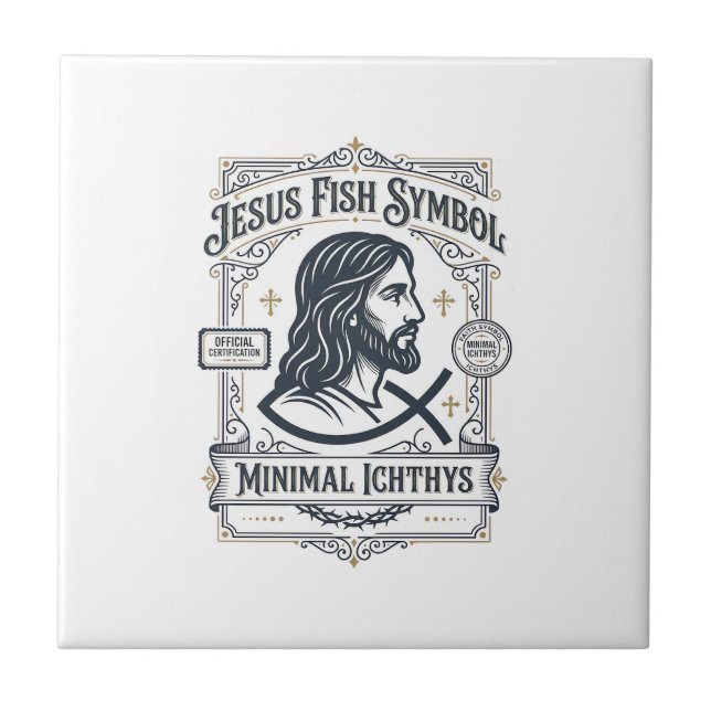 Jesus Fish Symbol Minimal Ichthys Jesus Fish Minim Ceramic Tile (Front)