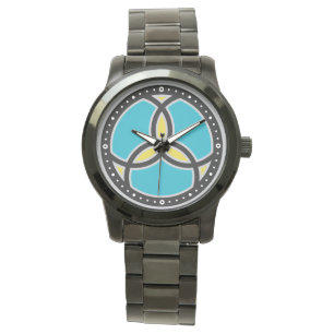 Jesus Fish Trinity Stained Glass Logo - teal Watch