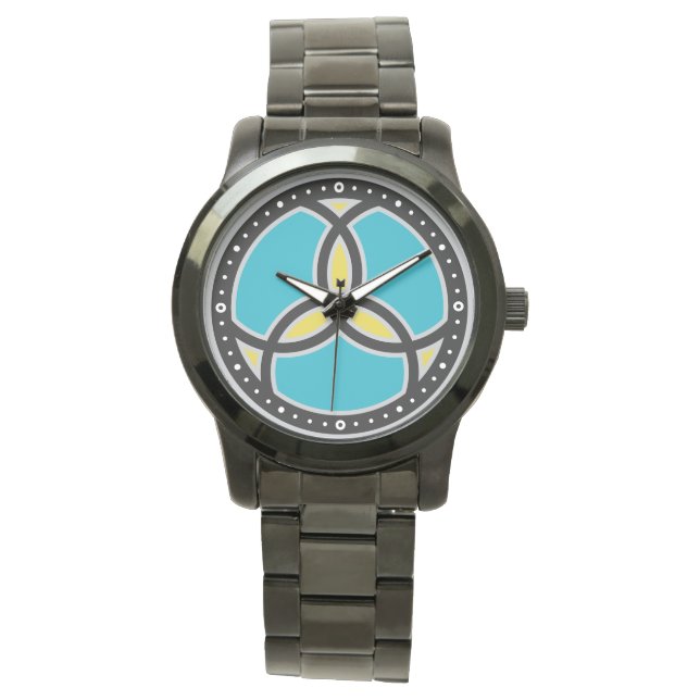 Jesus Fish Trinity Stained Glass Logo - teal Watch (Front)