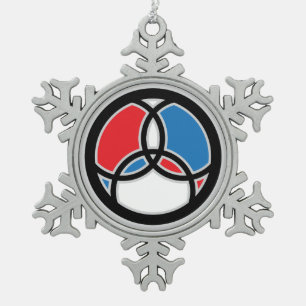 Jesus Fish Trinity Stained Glass - RWB Snowflake Pewter Christmas Ornament