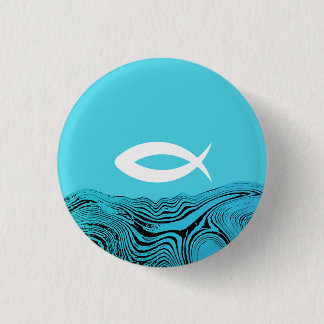 Jesus Fish Wavy Waters 3 Cm Round Badge