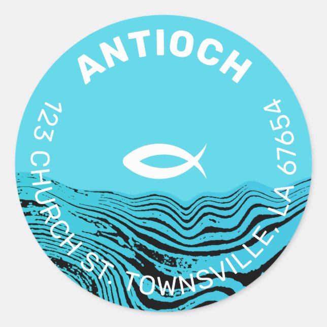 Jesus Fish Wavy Waters Classic Round Sticker (Front)