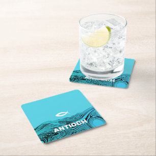 Jesus Fish Wavy Waters Square Paper Coaster