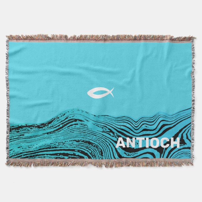 Jesus Fish Wavy Waters Throw Blanket (Front)