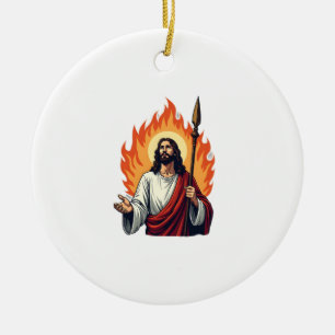 Jesus Flame Of Truth Vintage Engraving Tee Ceramic Ornament