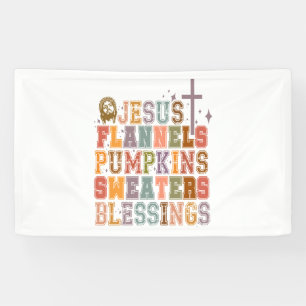 Jesus Flannels Pumpkins Sweaters Blessings Banner