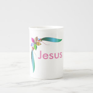 JESUS FLOWER RIBBON BONE CHINA MUG