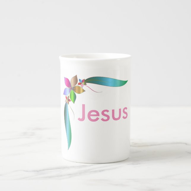 JESUS FLOWER RIBBON BONE CHINA MUG (Front)