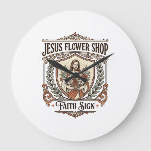 Jesus Flower Shop Faith Sign Jesus Flower Shop Sig Large Clock