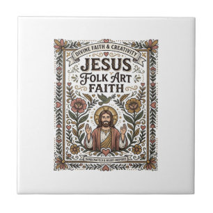 Jesus Folk Art Faith Jesus Folk Art Christian Fait Ceramic Tile