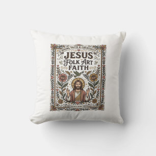 Jesus Folk Art Faith Jesus Folk Art Christian Fait Cushion