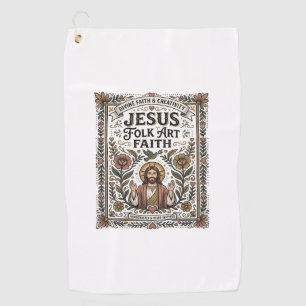 Jesus Folk Art Faith Jesus Folk Art Christian Fait Golf Towel