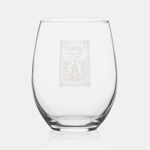 Jesus Folk Art Faith Jesus Folk Art Christian Fait Stemless Wine Glass