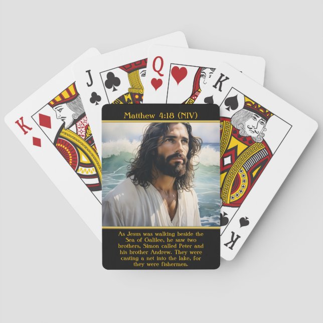Jesus Gazes Over Peaceful Ocean Waves Playing Cards (Back)