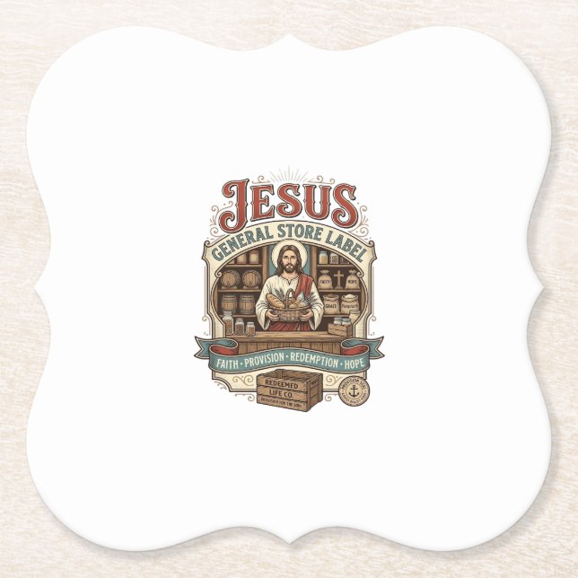 Jesus General Store Label Jesus General Store Chri Paper Coaster (Front)