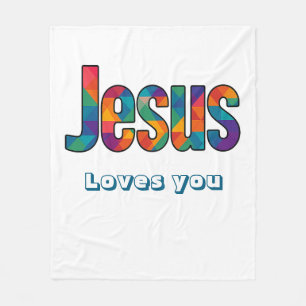 Jesus geometric design fleece blanket