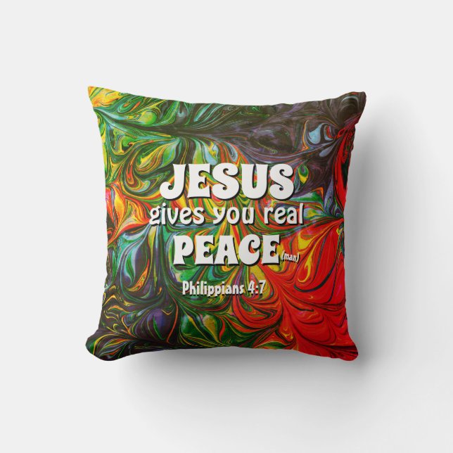 JESUS GIVES REAL PEACE | Abstract Christian Cushion (Front)