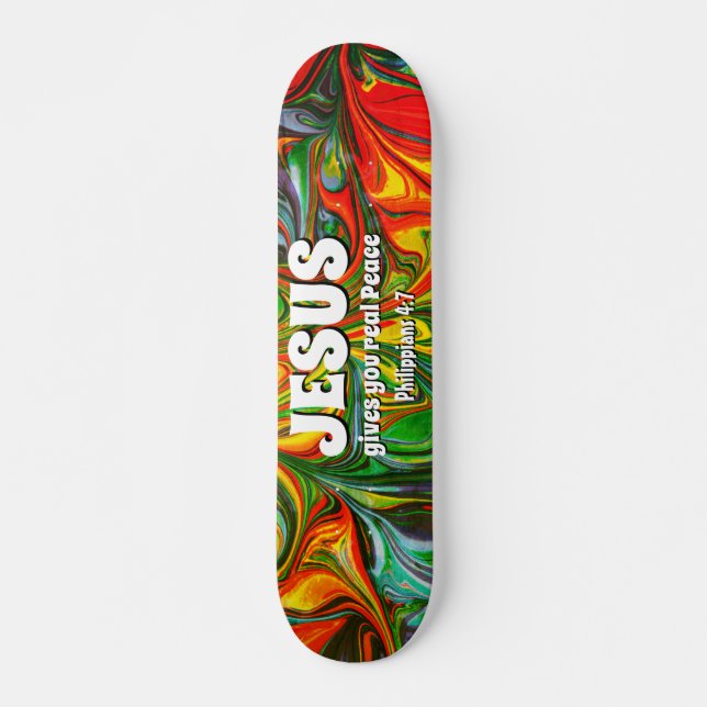 JESUS GIVES REAL PEACE Christian Skateboard (Front)