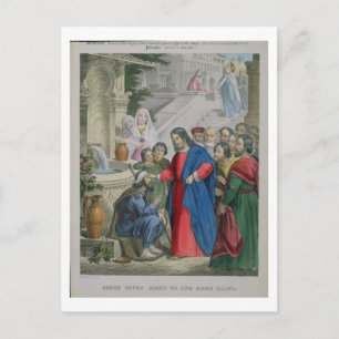 Jesus Gives Sight to One Born Blind, from a bible Postcard