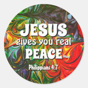 JESUS GIVES YOU REAL PEACE Abstract Green Classic Round Sticker