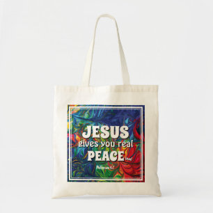 JESUS GIVES YOU REAL PEACE (MAN) Retro Hippy Tote Bag