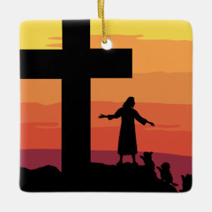 Jesus God Cross Animals Pet Care Custom Christmas Ceramic Ornament