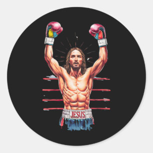 Jesus God Kickboxing Or Boxing Victory Funny Meme Classic Round Sticker