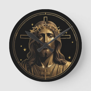 Jesus Gold 1 Round Clock