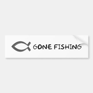 JESUS - GONE FISHING BUMPER STICKER (WHITE)